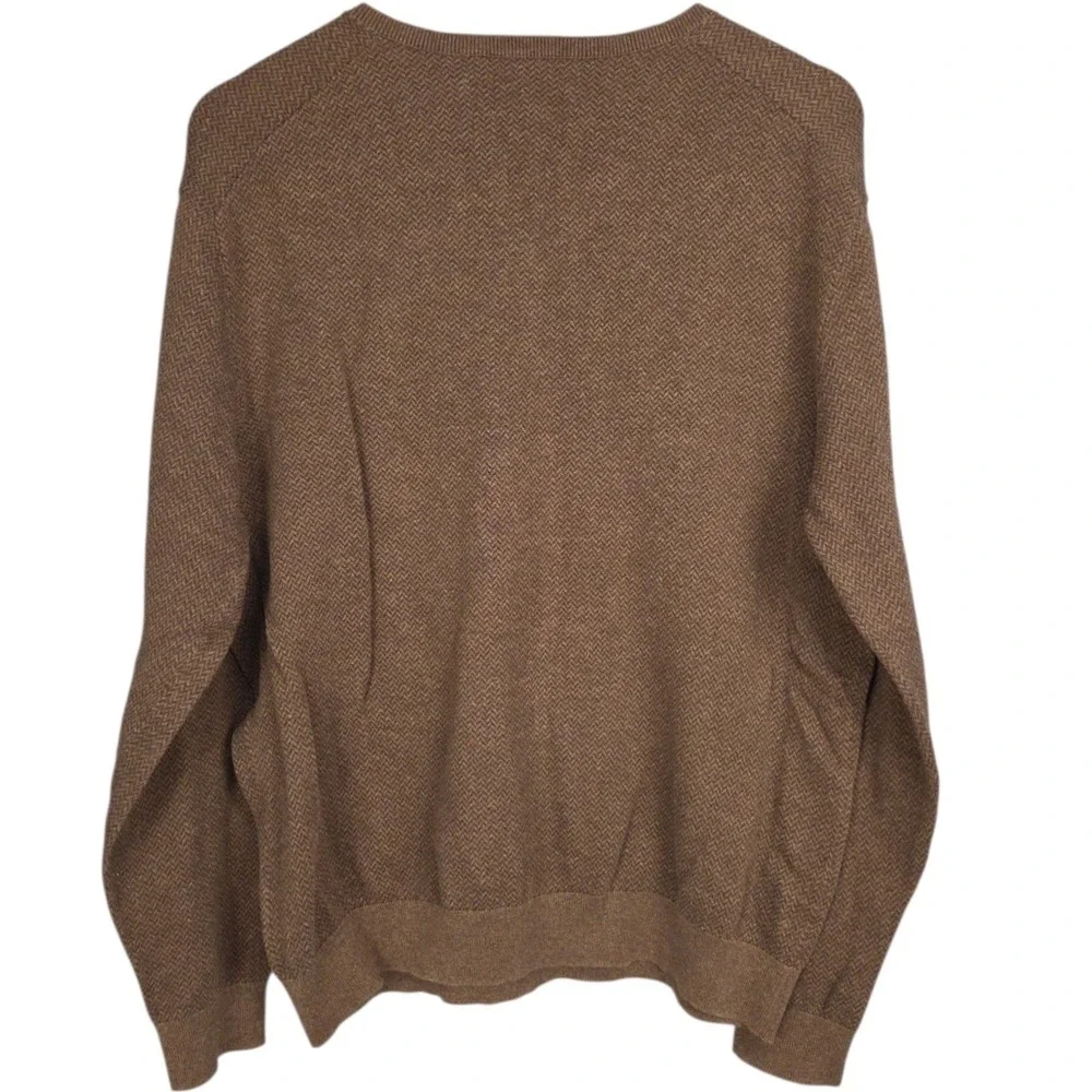 Polo Ralph Lauren Sweater Mens Large‎ Brown V-Neck Pima Cotton Herringbone Knit